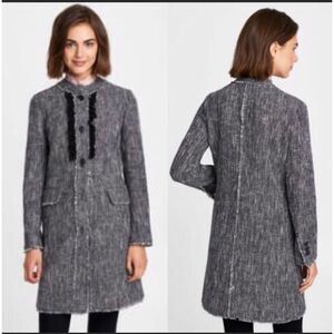 Karl Lagerfeld Black/white tweed coat with fringe